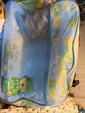 Gerber Light Blue and Green Baby Travel Bag with Bear Print